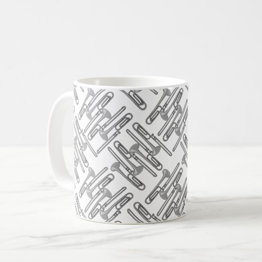 Gray Trombone Crosshatch White Pattern Kaffeetasse (Vorderseite Links)