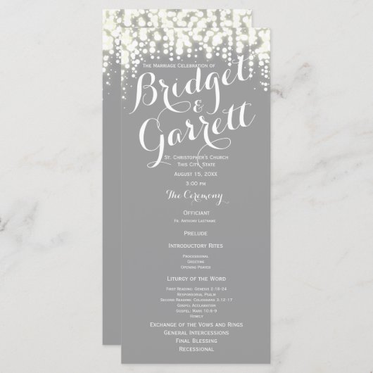 Gray Twinkle Lights Hochzeitsprogramm Programm (Vorne/Hinten)
