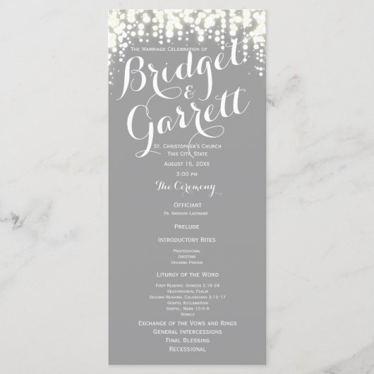 Gray Twinkle Lights Hochzeitsprogramm Programm (Vorderseite)