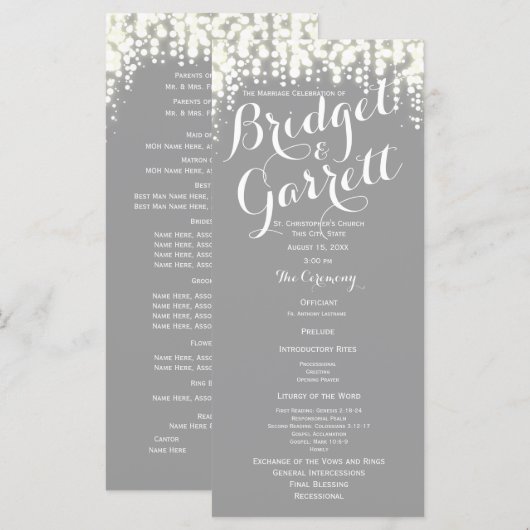Gray Twinkle Lights Hochzeitsprogramm Programm (Vorne/Hinten)