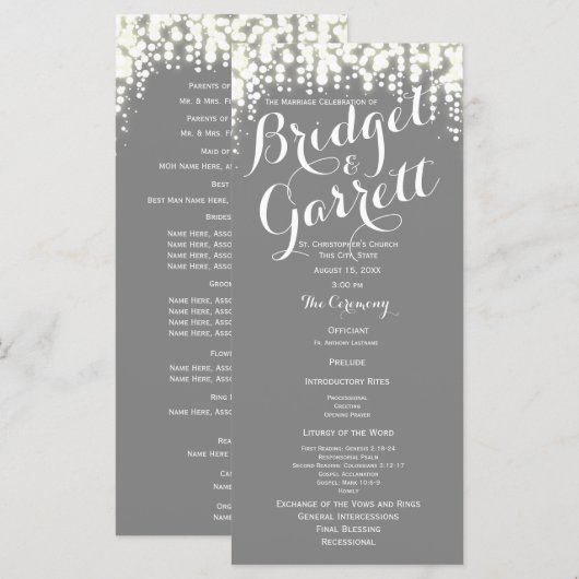 Gray Twinkle Lights Hochzeitsprogramm Programm (Vorne/Hinten)