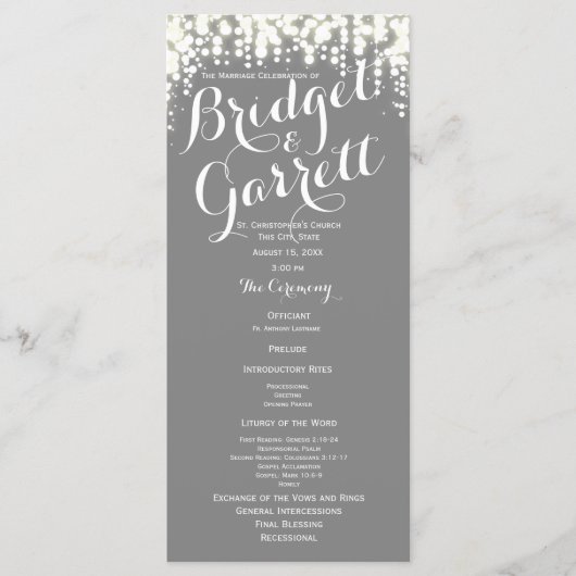 Gray Twinkle Lights Hochzeitsprogramm Programm (Vorderseite)