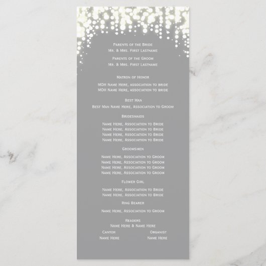 Gray Twinkle Lights Hochzeitsprogramm Programm (Rückseite)