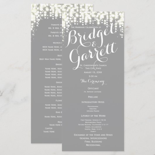 Gray Twinkle Lights Hochzeitsprogramm Programm (Vorne/Hinten)
