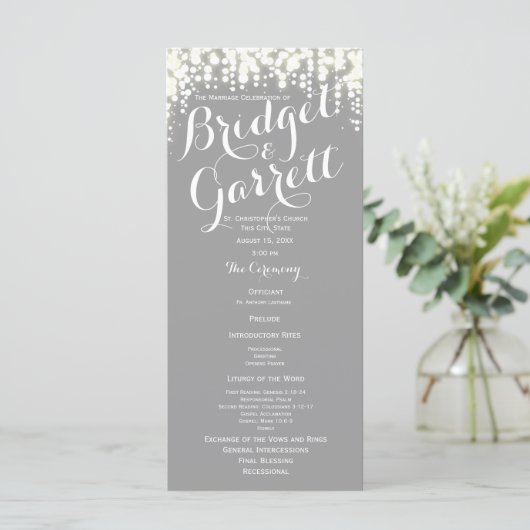 Gray Twinkle Lights Hochzeitsprogramm Programm (Stehend Vorderseite)