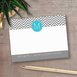 Gray und Aqua Blue Chevrons mit One Monogram Post-it Klebezettel