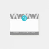 Gray und Aqua Blue Chevrons mit One Monogram Post-it Klebezettel (Vorderseite)