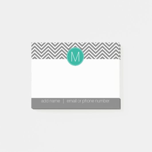Gray und Emerald Chevrons mit Single Monogram Post-it Klebezettel (Vorderseite)