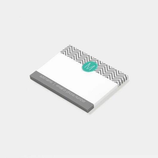 Gray und Emerald Chevrons mit Single Monogram Post-it Klebezettel (angewinkelt)
