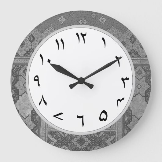 Gray Urdu Numbers Uhrennummern Große Wanduhr (Vorderseite)