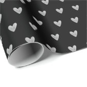 Gray Valentines Herz auf schwarz Geschenkpapier (Rolleneckpunkt)