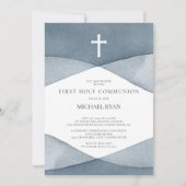 Gray Watercolor Boys Erste Heilige Kommune Einladung (Vorderseite)