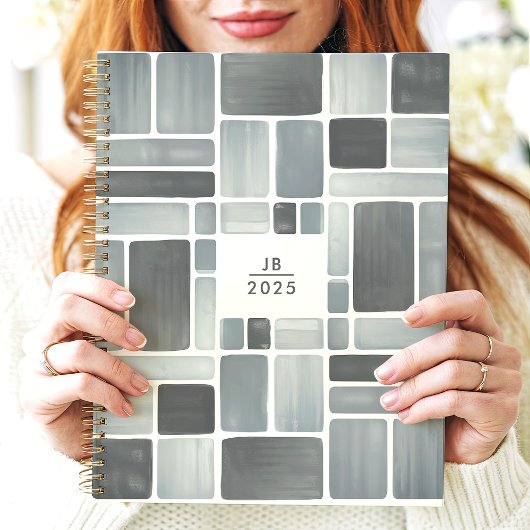 Gray Watercolor Geometric 2025 Monogram Planer