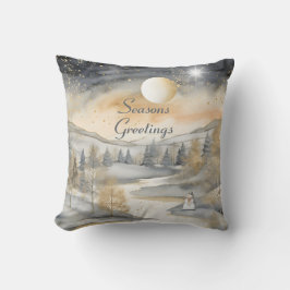 Gray Watercolor Mountain River Snowman Weihnachten Kissen