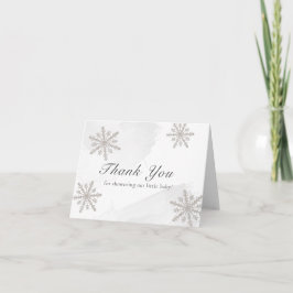 Gray Watercolor Silver Snowflakes Babydusche Dankeskarte