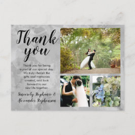 Gray Watercolor Wedding Danke Custom 3 Foto Postkarte