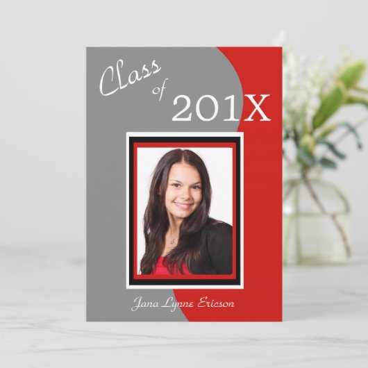 Gray Wave Foto Graduation Party Einladung (Stehend Vorderseite)