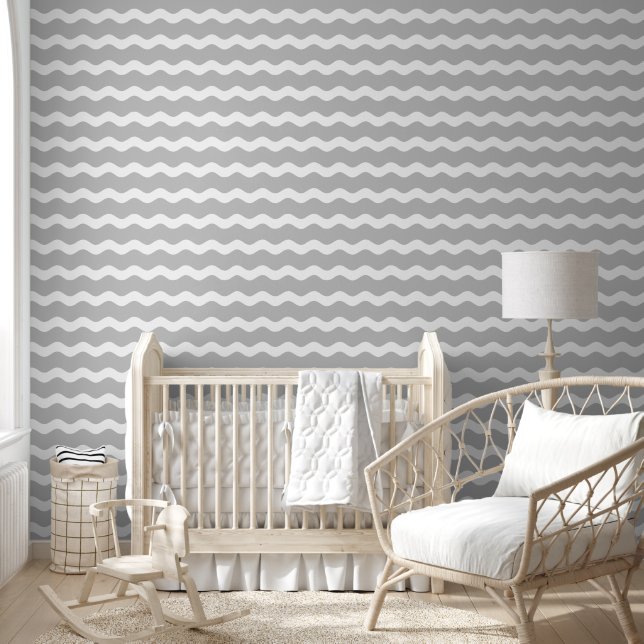 Gray Wavy Ric Rac Strip Muster Tapete (Kinder)
