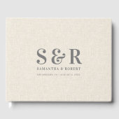 Gray Wedding Monogram Beige Linen Gästebuch (Vorderseite)