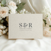 Gray Wedding Monogram Beige Linen Gästebuch
