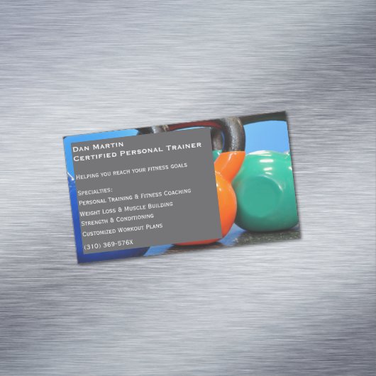 Gray Weights Gym Personal Trainer Fitness Center Magnetische Visitenkarte (Beispiel)