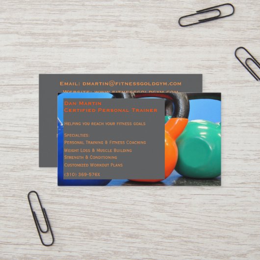 Gray Weights Gym Personal Trainer Fitness Center Visitenkarte (Vorderseite/Rückseite Beispiel)