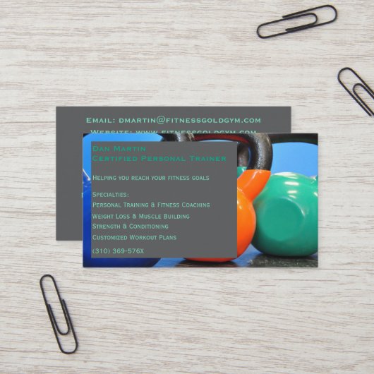 Gray Weights Gym Personal Trainer Fitness Center Visitenkarte (Vorderseite/Rückseite Beispiel)