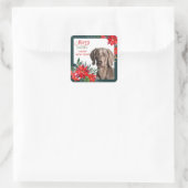 Gray Weimaraner Poinsettia Bouquet Weihnachten Quadratischer Aufkleber (Tasche)