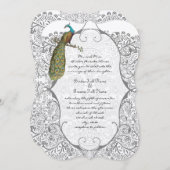 Gray Whimsical Peacock Love Bird Pattern Wedding Einladung (Vorne/Hinten)