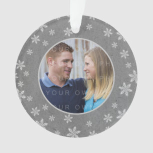 Gray Whimsical Snowflakes Holiday Foto Ornament Ob