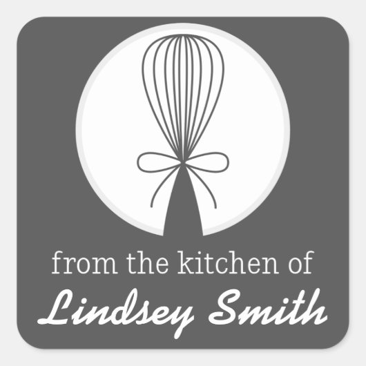 Gray Whisk Silhouette Kitchen Labels Quadratischer Aufkleber (Vorderseite)