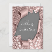 Gray White 3D Rose Gold Wedding Glitzer Einladung (Vorderseite)