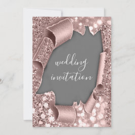 Gray White 3D Rose Gold Wedding Glitzer Einladung