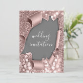 Gray White 3D Rose Gold Wedding Glitzer Einladung (Stehend Vorderseite)