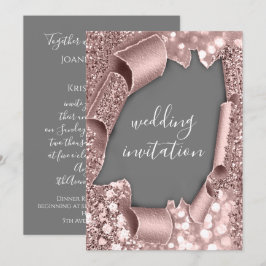 Gray White 3D Rose Gold Wedding Glitzer Einladung