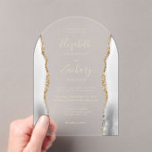 Gray White Agate Gold Text Arch Wedding Acryleinladungen (Insitu (Handheld))