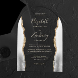 Gray White Agate Gold Text Arch Wedding Acryleinladungen