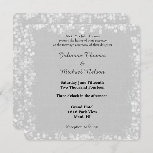 Gray White Bokeh Wedding Einladung (Vorne/Hinten)