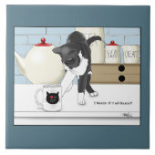 Gray White Cat Funny Tee Tasse Küche Fliese (Vorderseite)