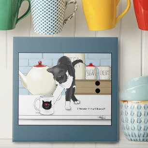 Gray White Cat Funny Tee Tasse Küche Fliese