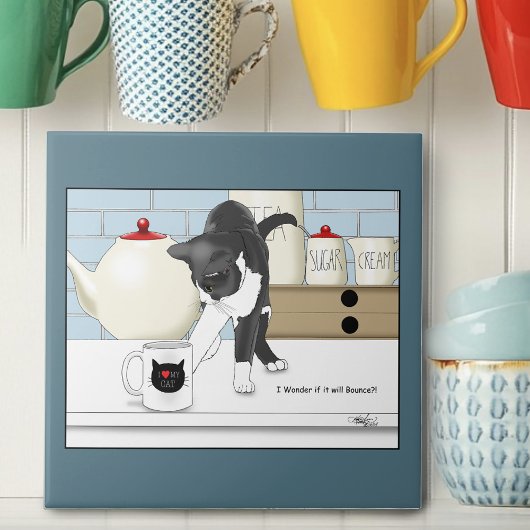 Gray White Cat Funny Tee Tasse Küche Fliese