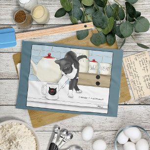 Gray White Cat Funny Tee Tasse Küche Geschirrtuch