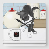 Gray White Cat Funny Tee Tasse Küche Quadratische Wanduhr (Vorderseite)