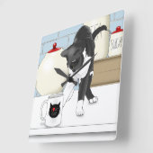 Gray White Cat Funny Tee Tasse Küche Quadratische Wanduhr (Winkel)
