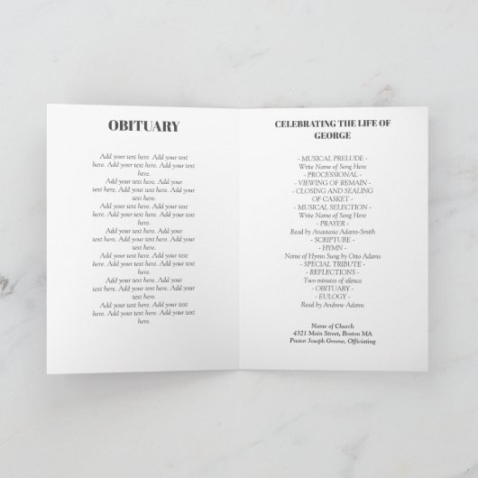 Gray White Celebration of Life Foto Program Programm (Innenseite)