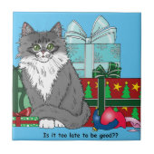 Gray White Christmas Kitten Fliese (Vorderseite)