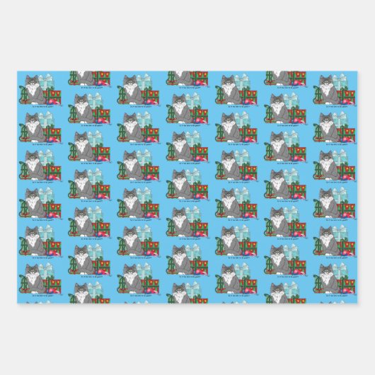 Gray White Christmas Kitten Geschenkpapier Set (Vorderseite)