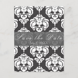 Gray & White Damask Chic Wedding Save the Date Ankündigungspostkarte