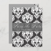 Gray & White Damask Chic Wedding Save the Date Ankündigungspostkarte (Vorne/Hinten)