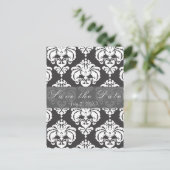 Gray & White Damask Chic Wedding Save the Date Ankündigungspostkarte (Stehend Vorderseite)